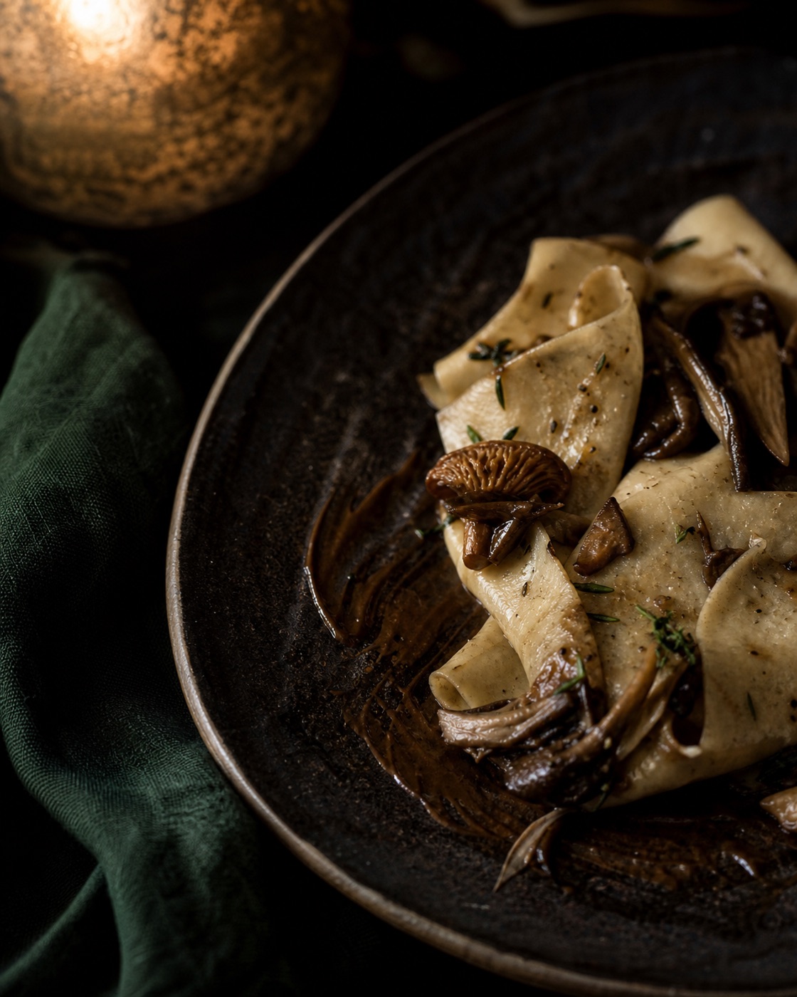 Atmospheric concept image of handmade dough and forest mushrooms